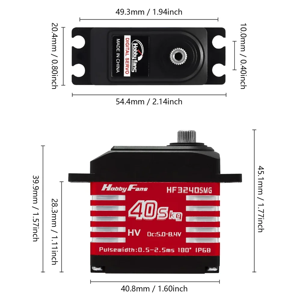 40KG Metal Gear Brushles Servo Motor IP68 Waterproof High Torque Servos 25T Arm Horn for 1/12 1/10 1/8 RC Car Crawler Robot Boat