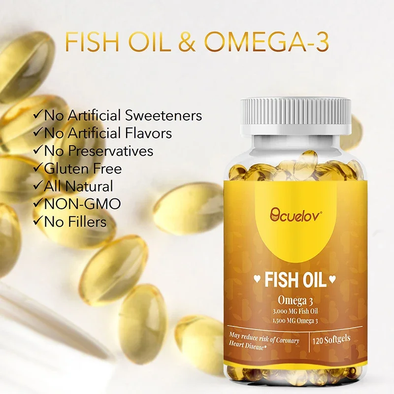 Triple EPA & DHA, Fish Oil Omega 3 Dietary Supplement - for Heart Brain Immunity, 120 Softgels, Non-GMO Gluten-Free