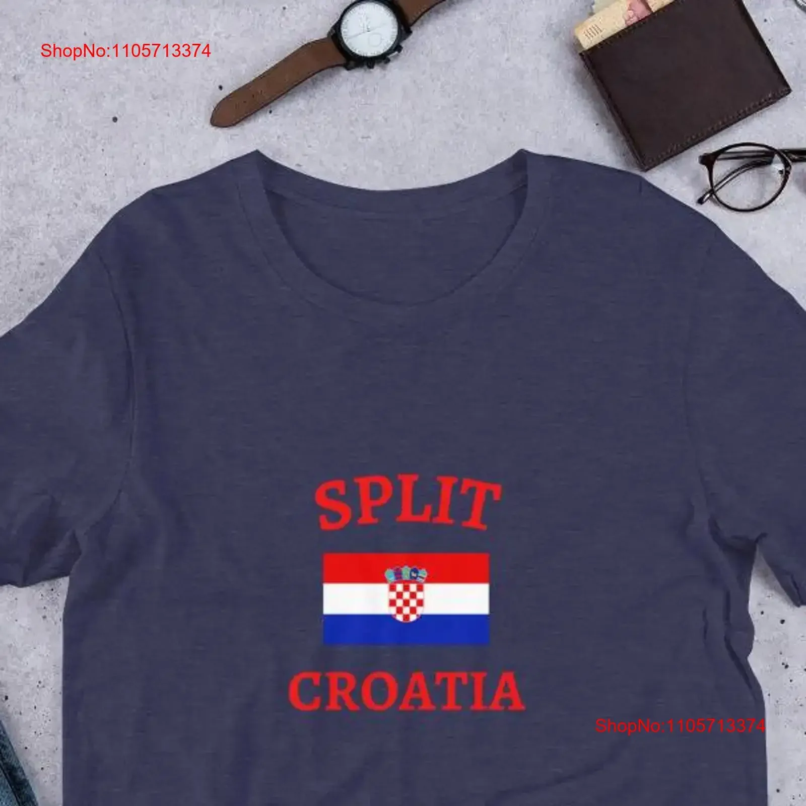 Split T Shirt Croatia Flag Souvenir vintage Washed fashion streetwear Versatile graphic Comfortable Stretched Stylish