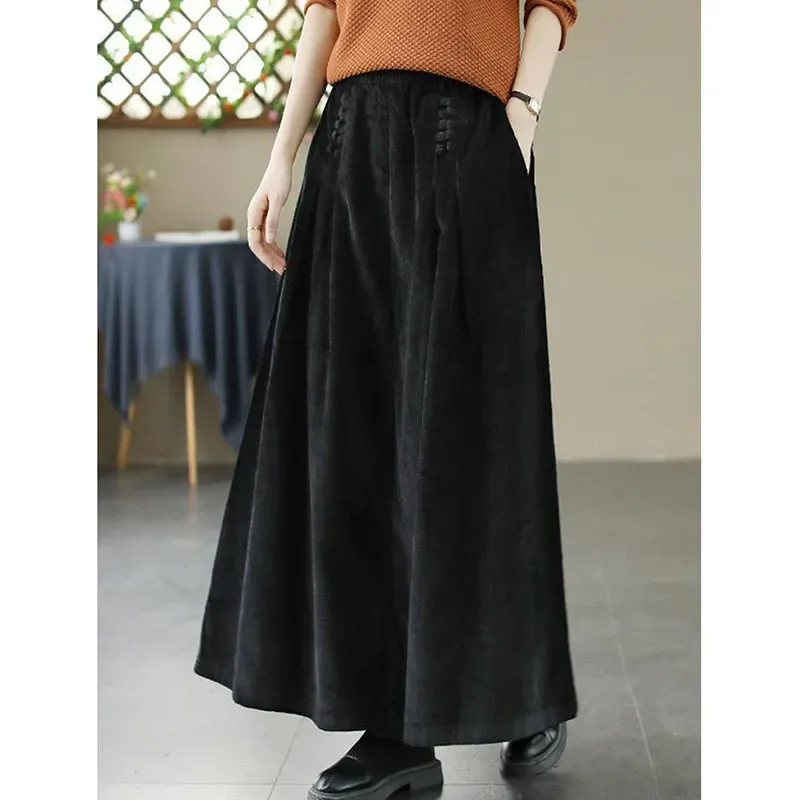 Smvp-تنورة قصيرة للنساء ، فضفاضة عالية الخصر ، تنورة طويلة ، ملابس الشارع الأنيقة ، تنورات نسائية على شكل خط ، الخريف ، الشتاء ،