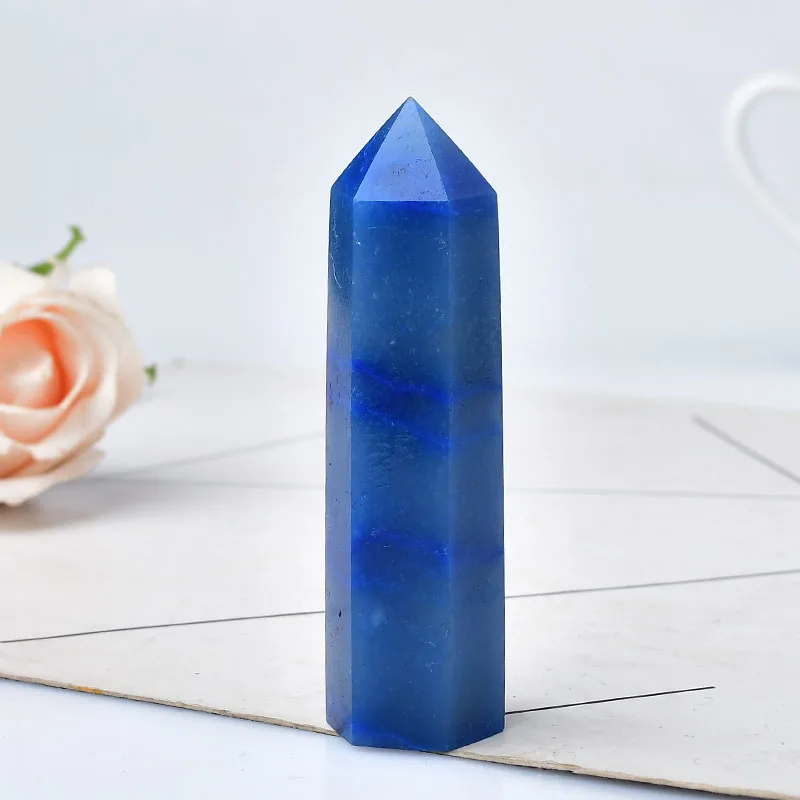 Natural Stone Crystal Point Blue Aventurine Healing Obelisk Quartz Wand Tower Ornament for Home Decor Energy Stone Pyramid