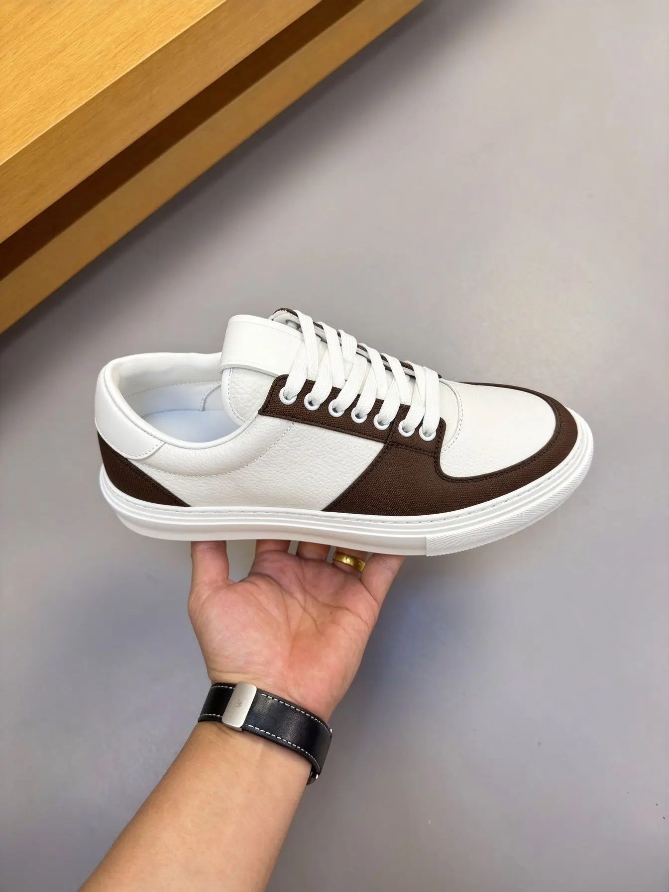 Men Women White Brown Contrast Low Top Thick Sole Sneakers PU Canvas Splicing Casual Shoes Retro Couple Flat Lace-up Skateboard Shoes