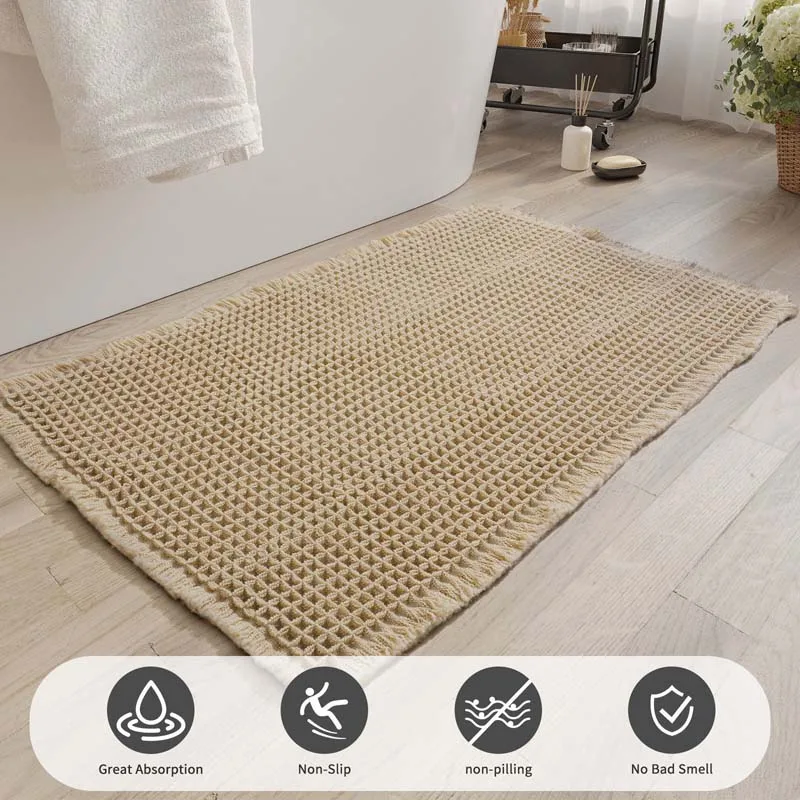 Large Bathroom Mat Anti-slip Water-Absorbent Shower Room Floor Foot Rug Comfortable Soft Waffle Weave Bath Mats for Tub - Image 2
