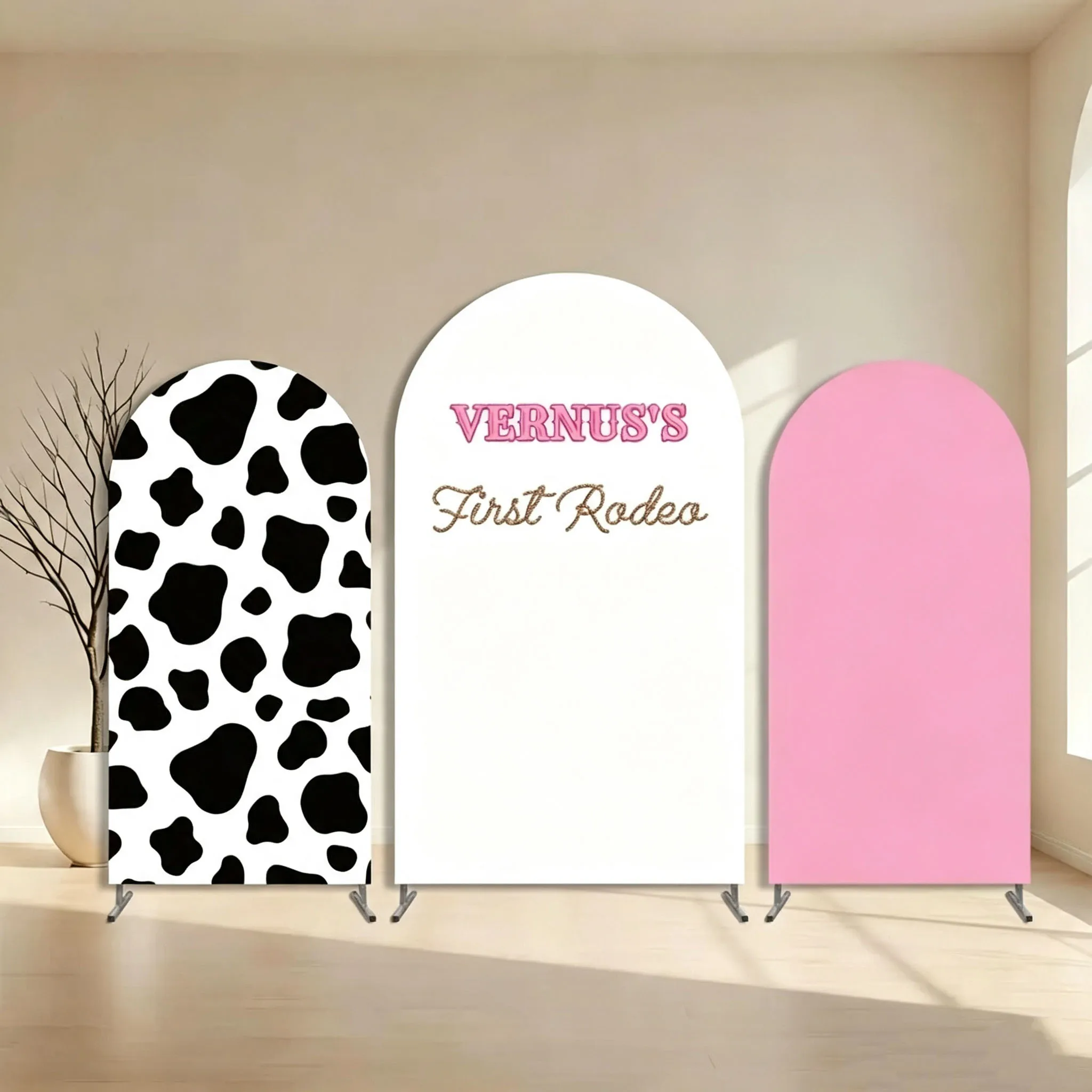 Custom Double-Sided Girl First Rodeo Baby Shower Arch Backdrop Cover Pink Cowgirl Diy Name Birthday Party Photobooth Background