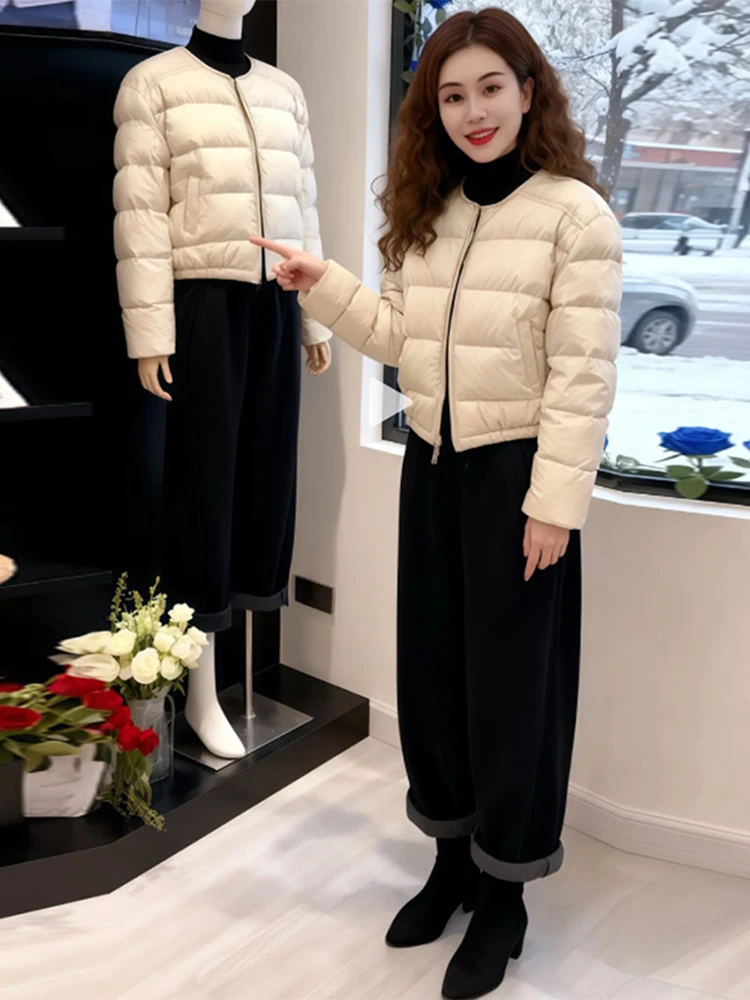 

Faionable Cotton Jaet Women's round Ne Long Sve Sli Versatile Slimming Trendy Clothing Commute Korean Sle Loos...