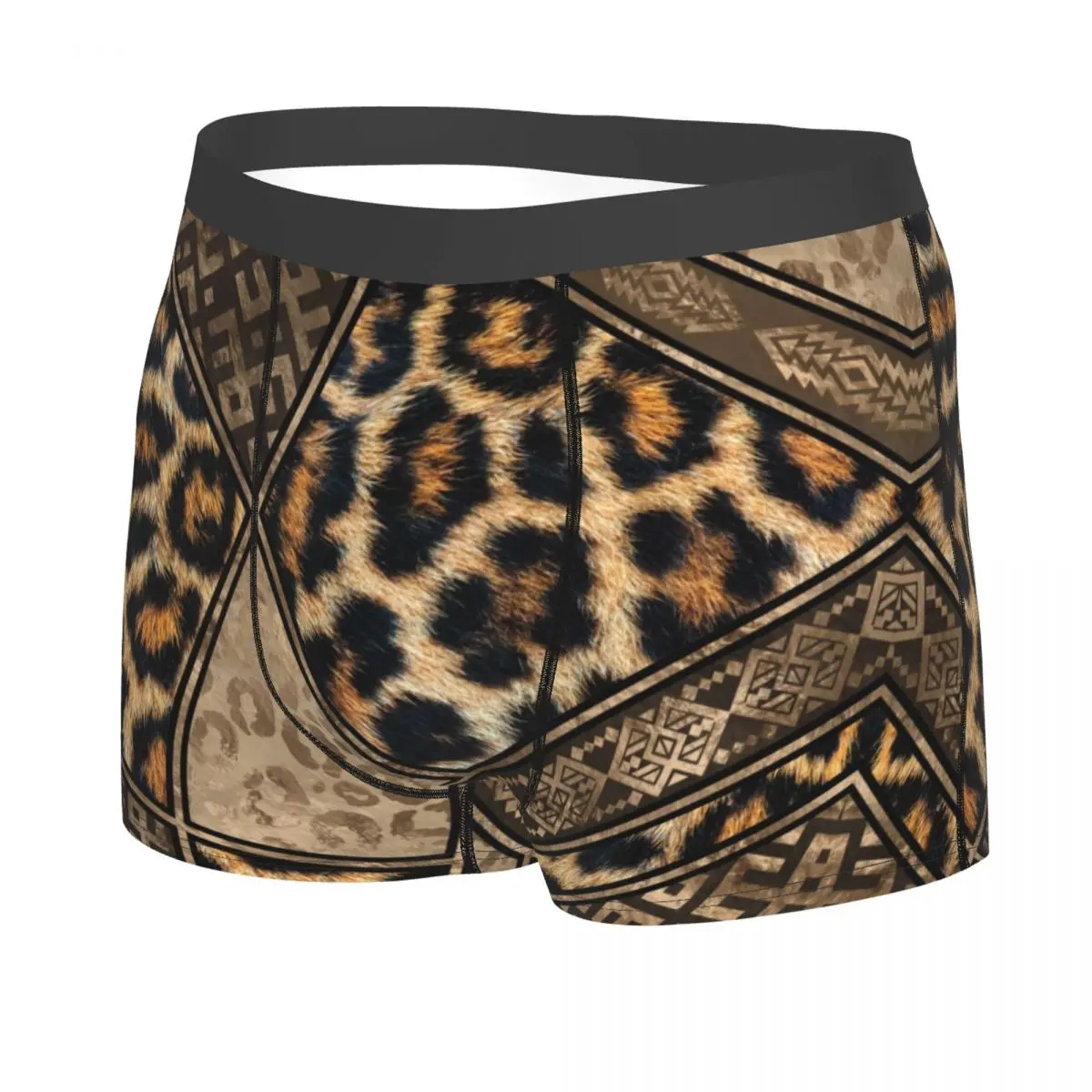 Custom Leopard Fur With Ethnic Ornaments Boxers Shorts Mens Tribal African Animal Fur Briefs Underwear Funny Underpants