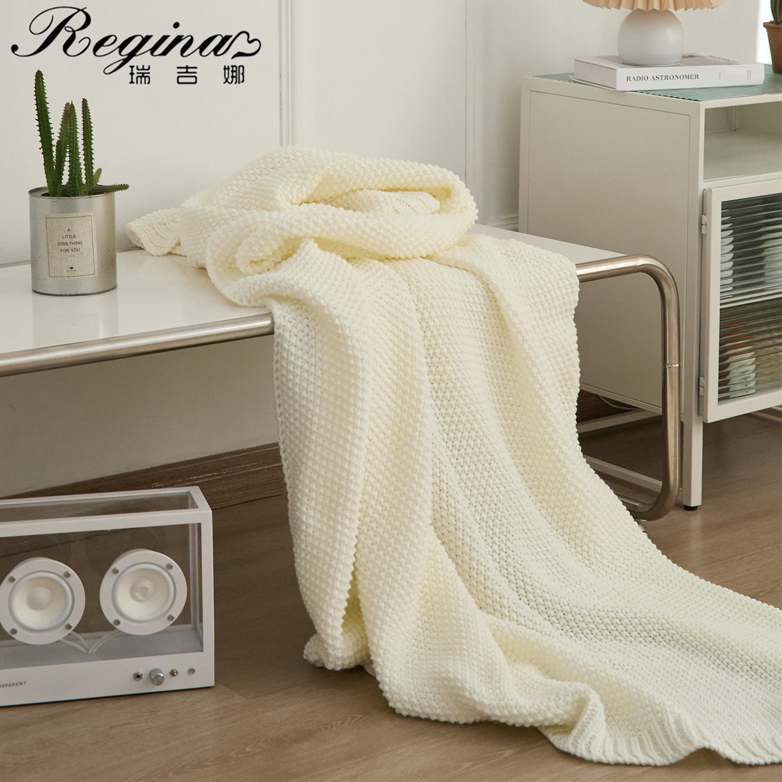 

REGINA Nordic Home Decor Throw Blanket For Bed Sofa Soft Warm Cozy TV Leisure Wearable Shawl Knee Acrylic Knitted Plaid Blanket