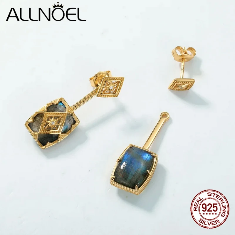 ALLNOEL Vintage 925 Sterling Silver Natural Labradorite Ring Pendant Earring Fashion Jewelry Christmas Party Gift Accessories