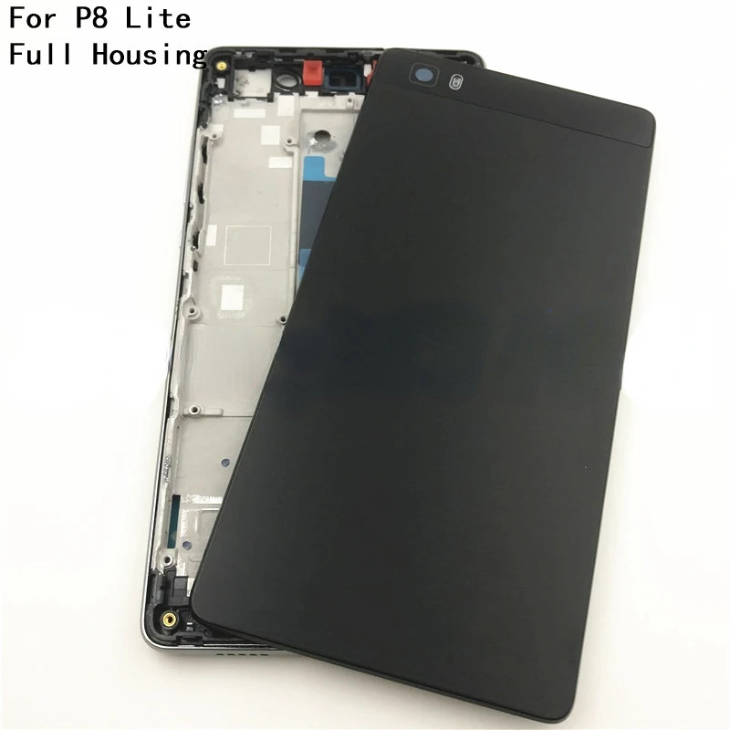 New Full Housing Chassis For Huawei P8 Lite 2015 LCD Front Frame +Rear Back Battery Cover Housing With Side Button +Camera Lens