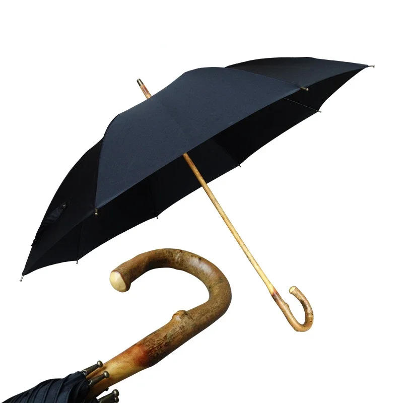 

Solid Wood Curved Handle Umbrella Solid Wood Medium Stick Umbrella Head Integrated Forming High grade Umbrella