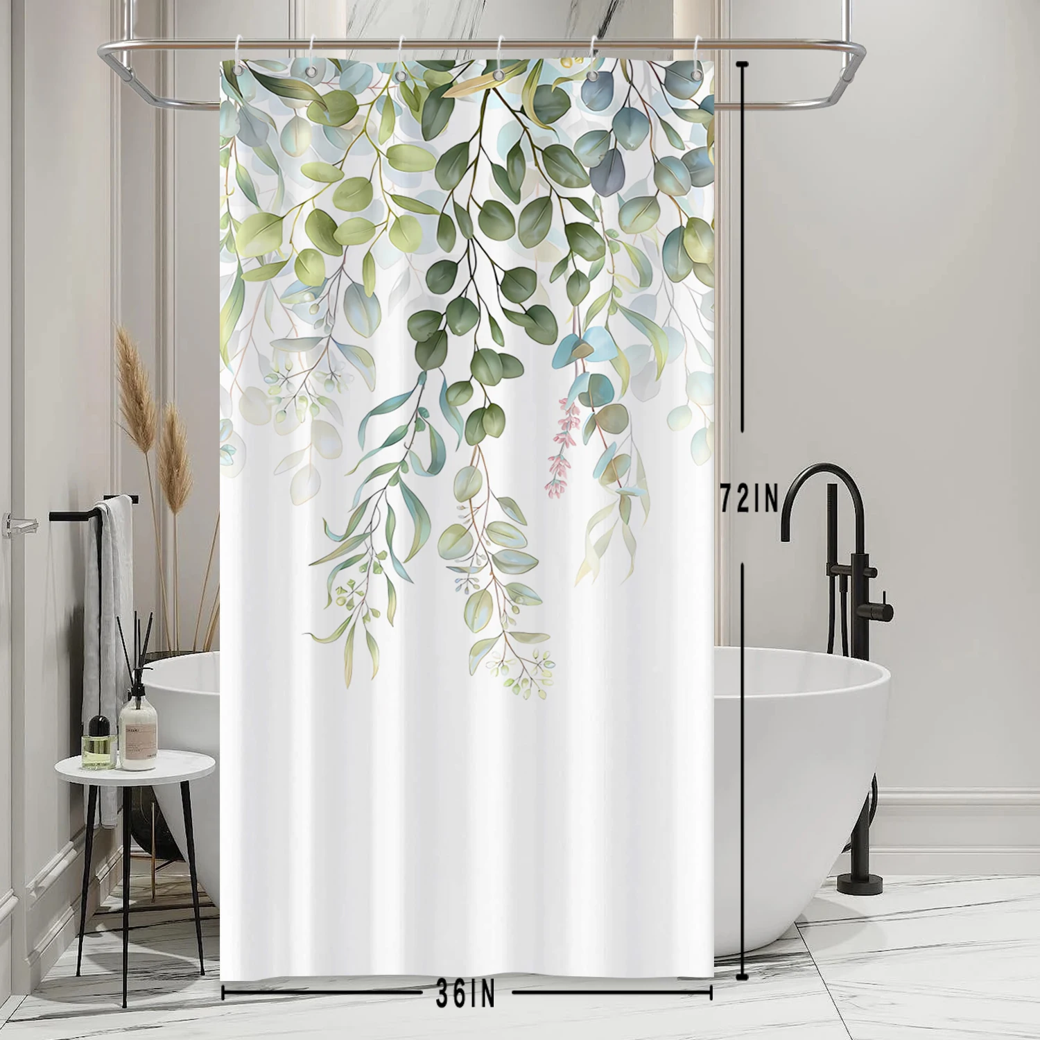 36x72 Inch Half Size Shower Curtains Green Leaves Flowers Bath Curtains Waterproof Shower Curtain Bathroom Decor with Hooks