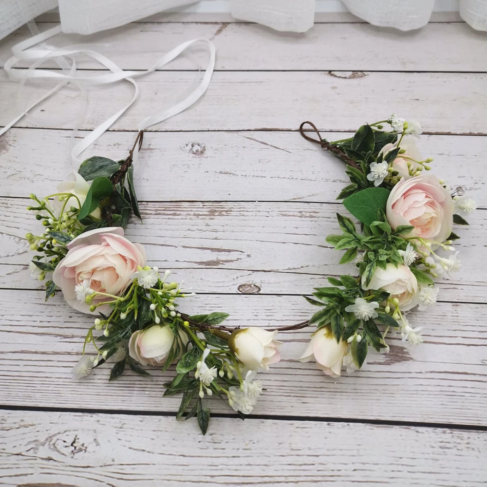 

6 шт., корона с розой, повязка на голову для девочек, свадебные аксессуары для волос, головной убор, женская цветочная гирлянда, свадебный головной убор с цветком