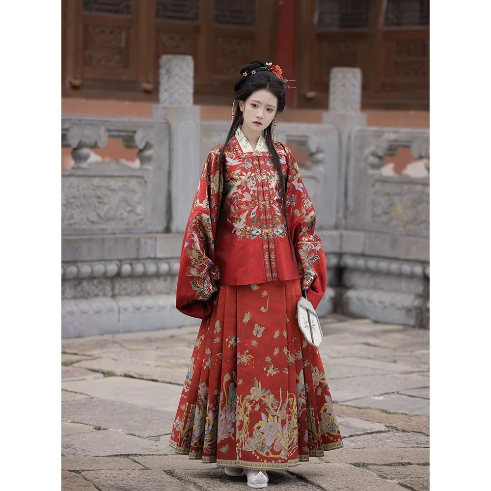 Ming Imitation Makeup Flower The Front Pipa Sleeve Short Chinese Red Wedding Jacket Red Shirt Stand Collar Square Collar Hanfu