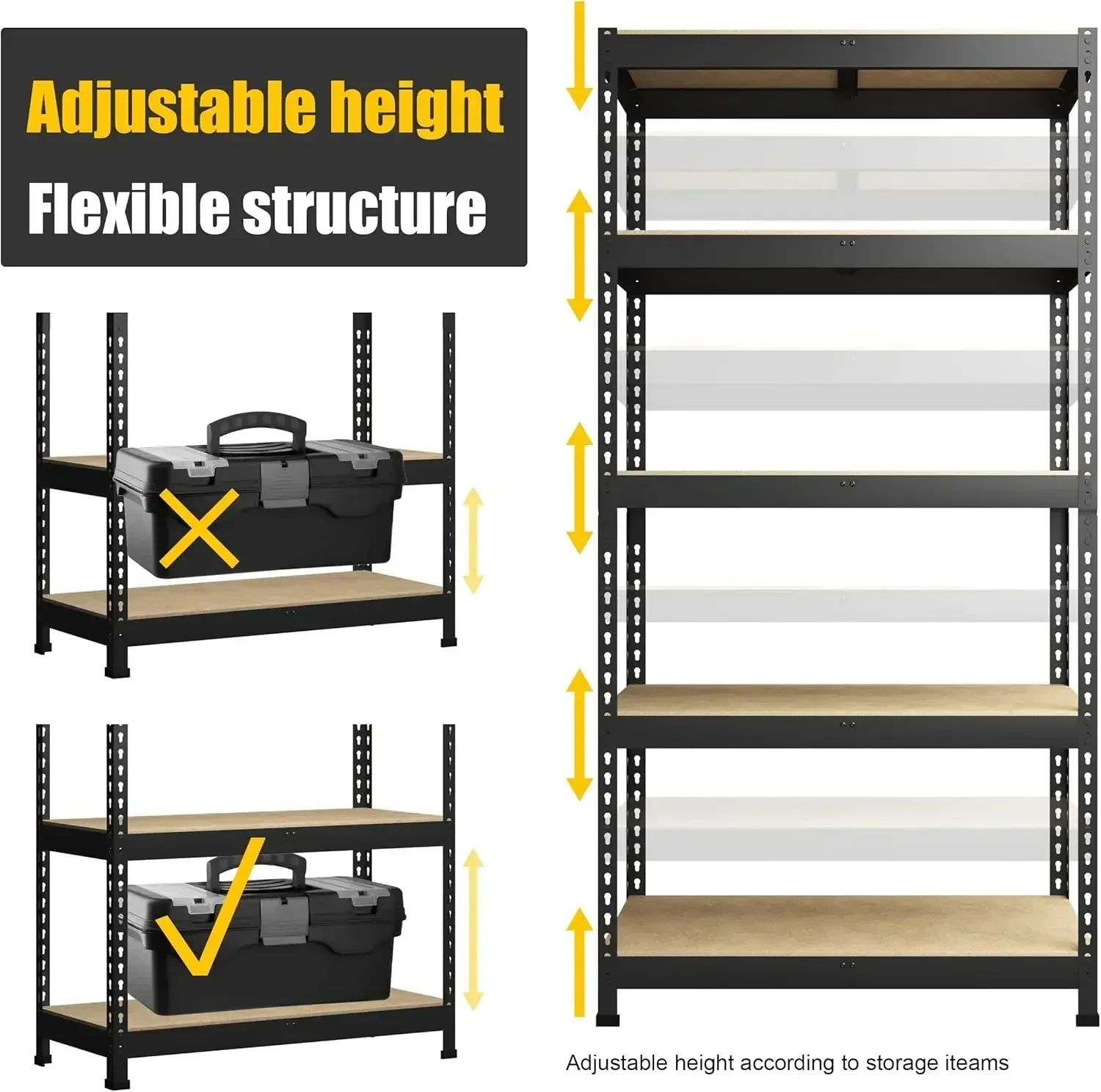 Prateleiras de armazenamento resistentes Prateleiras de armazenamento de garagem ajustáveis, unidade de prateleira de rack utilitário de armazenamento de metal