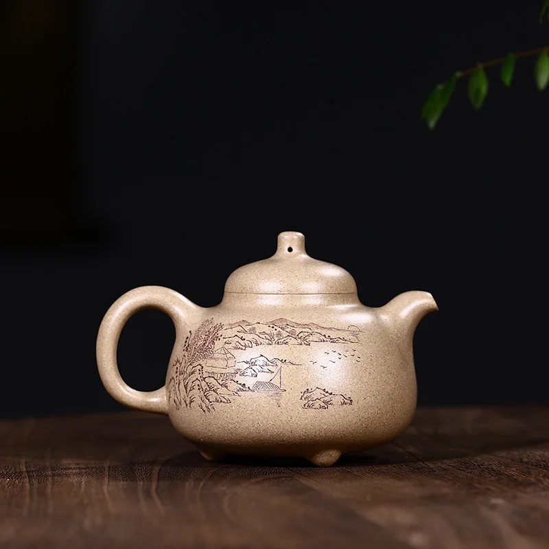 Yixing Purple Fully Hand-Carved And Painted Three-Legged 