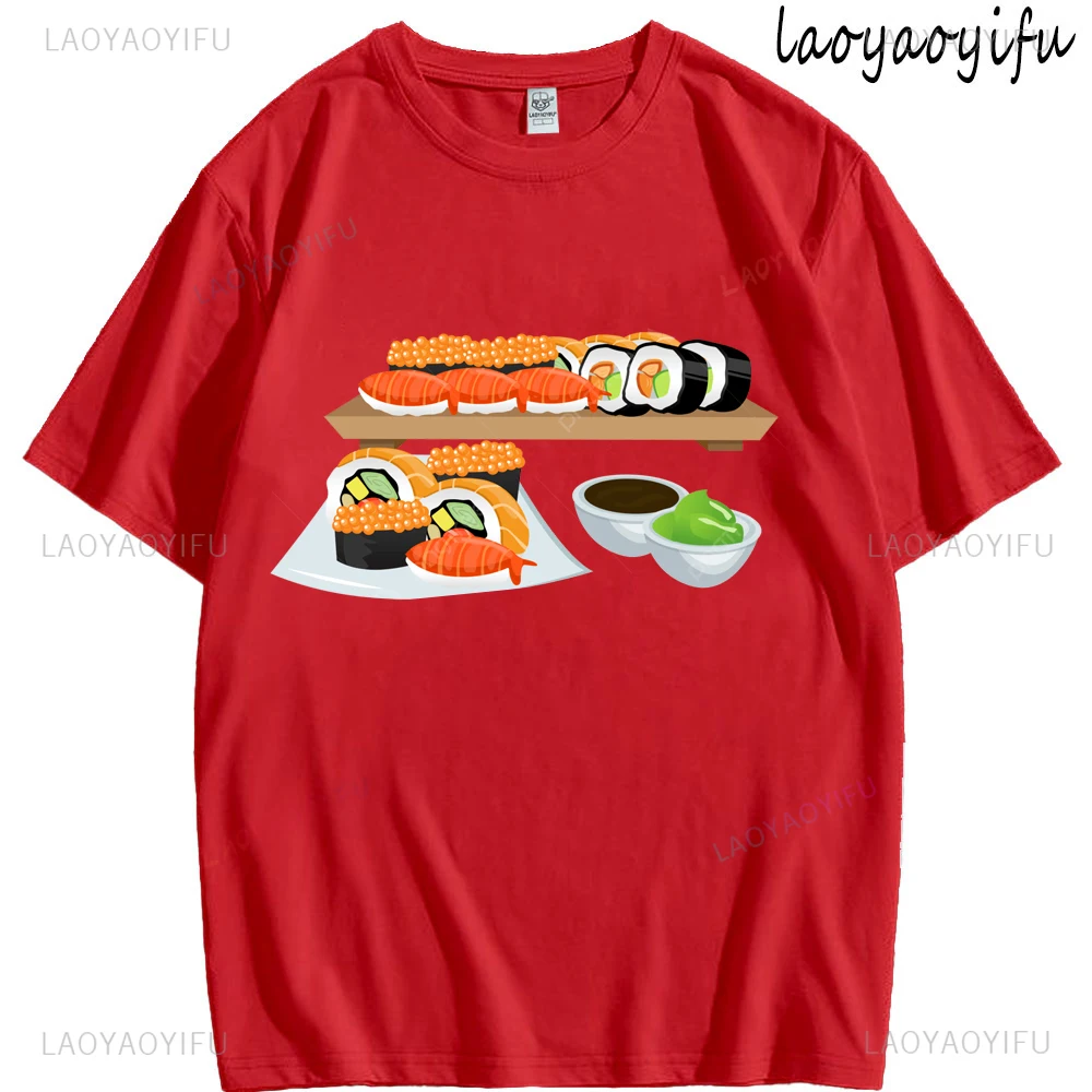 Sushi Dragon Roll Japanese Food Kawaii Dragon Anime Sushi Printed T-shirt for Both Men and Women Street Cotton Clothing