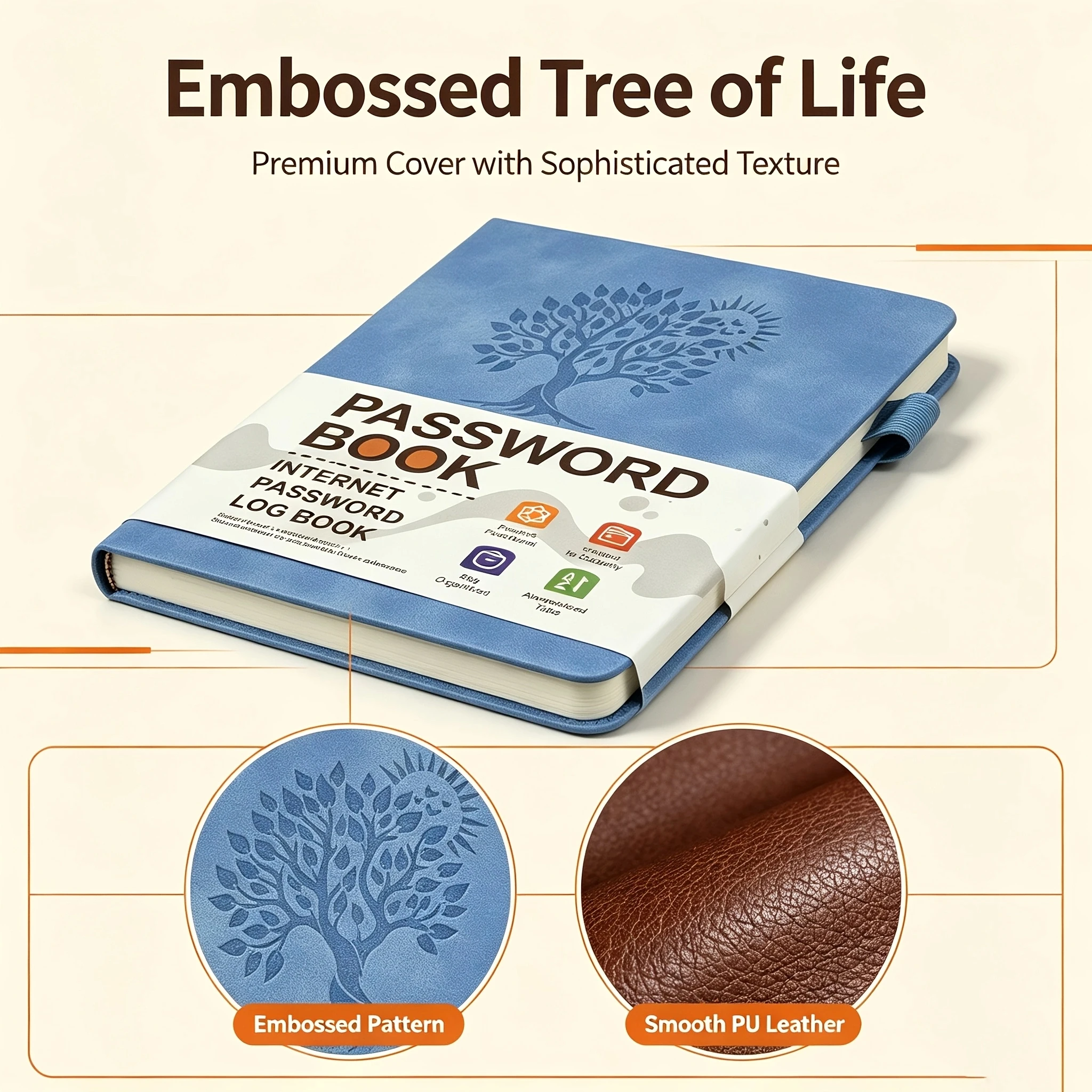 Tree Of Life Password Book, Hardcover Password Organizer With Color-Coded Alphabet Tabs, Record Website Login Information, Inspirational Design, Ideal Gift For Home & Office