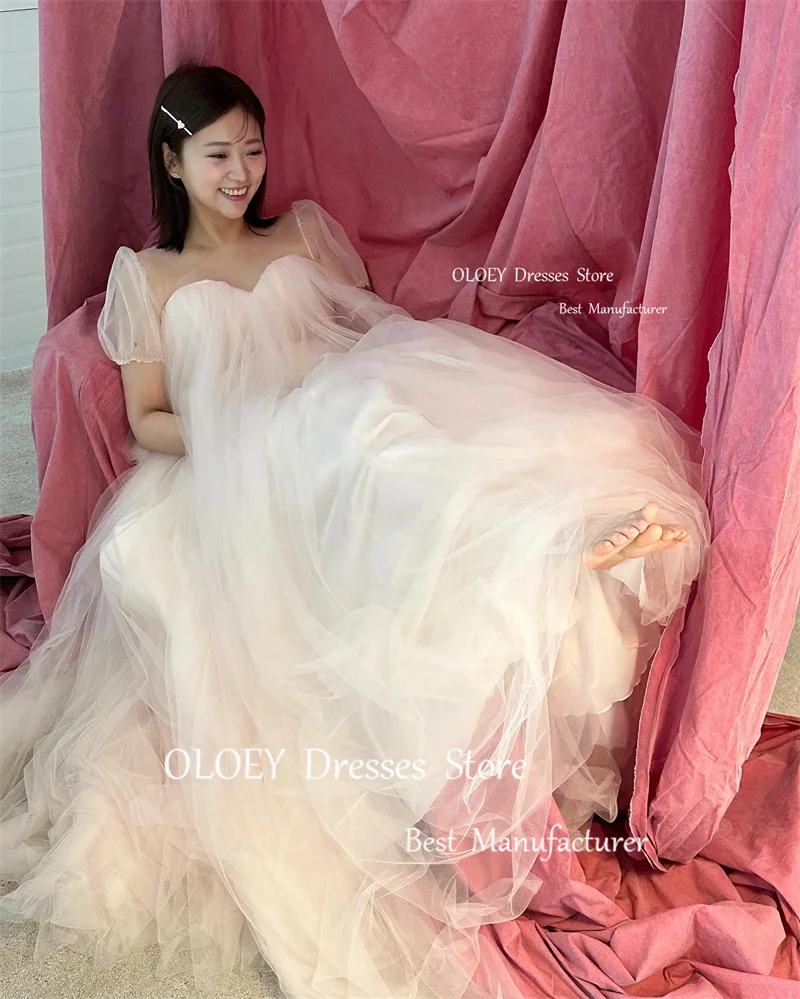 

OLOEY Simple Tulle Wedding Dresses Short Sleeves Pregant Women Evening Gowns Bride Dress Formal Party Gowns