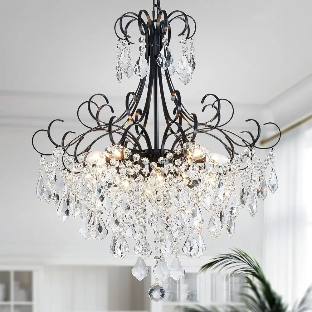 

10-Light Modern Pendant Light Fixture for Dining, Hallway, Bedroom, Kitchen, and Bathroom, H 27.6 x W 22.8, E12 Base, Black