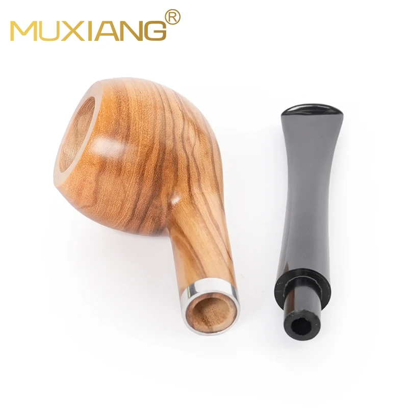 MUXIANG-tubo de tabaco de billar con mango recto largo, longitud de tubo de madera de oliva, canal de tubo de 150mm, boca de tubo acrílico de 3mm con anillo