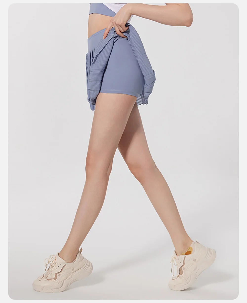 여성 하이웨이스트 플리츠 반바지 테니스 스커트 포켓, 뱃살 보정 캐주얼 안감 A라인 운동 골프 스코트