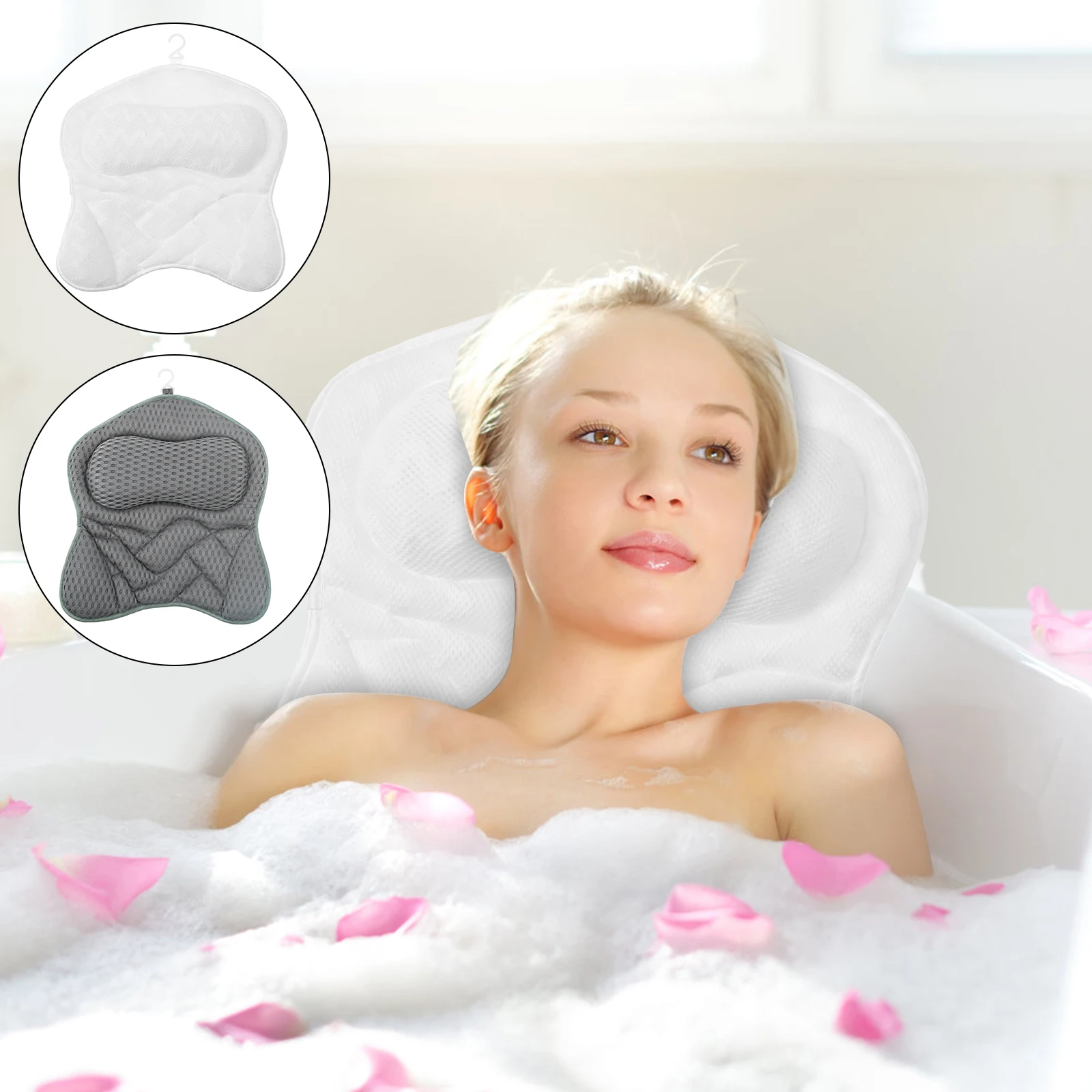 Immagine 5: Cuscino per vasca da bagno per vasca Supporto per collo e schiena con ventose antiscivolo Morbido cuscino per massaggio spa Tappetino da bagno