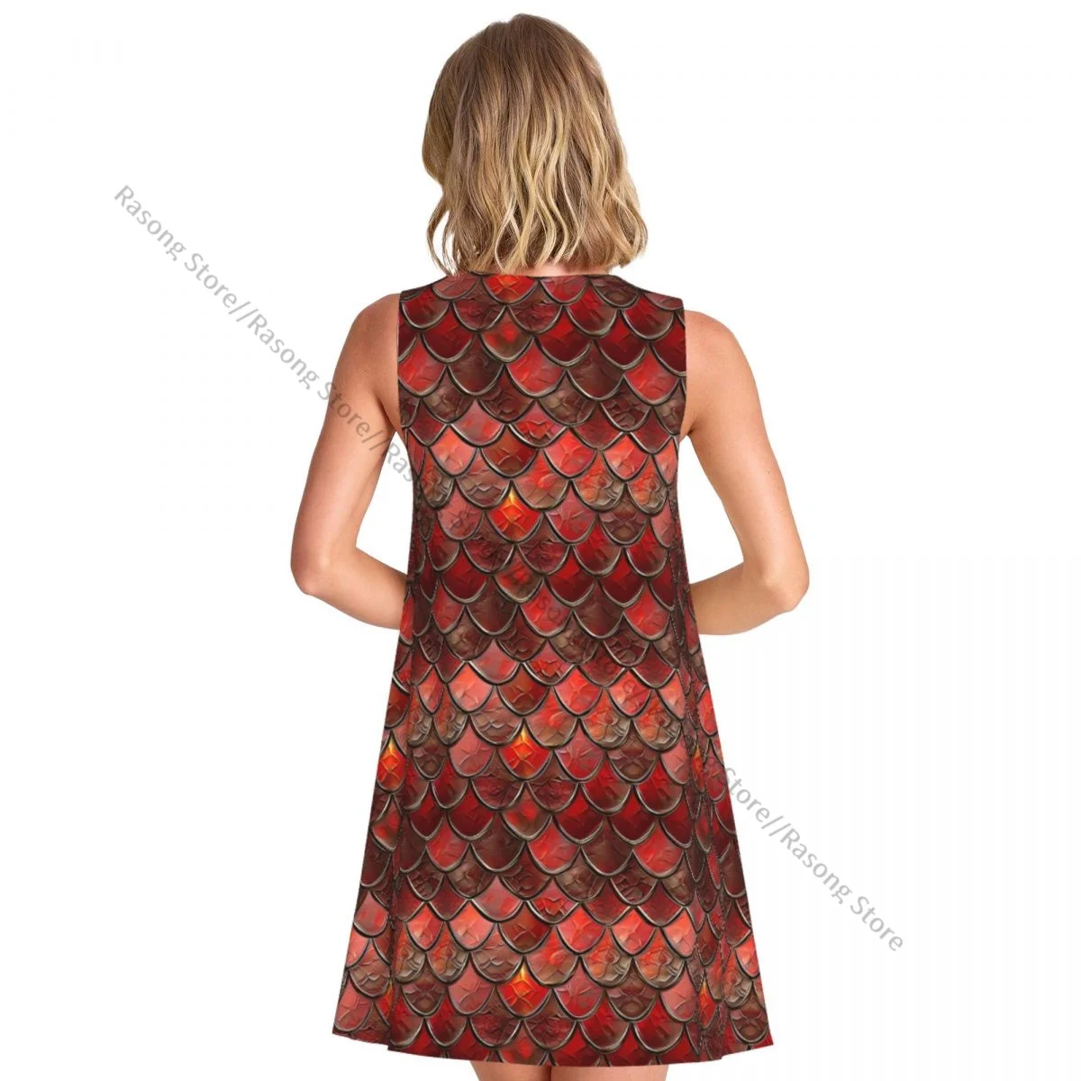 Women's Dress Mermaid Dragon Scales Summer Casual T Shirt Beach Cover up Tank Dress