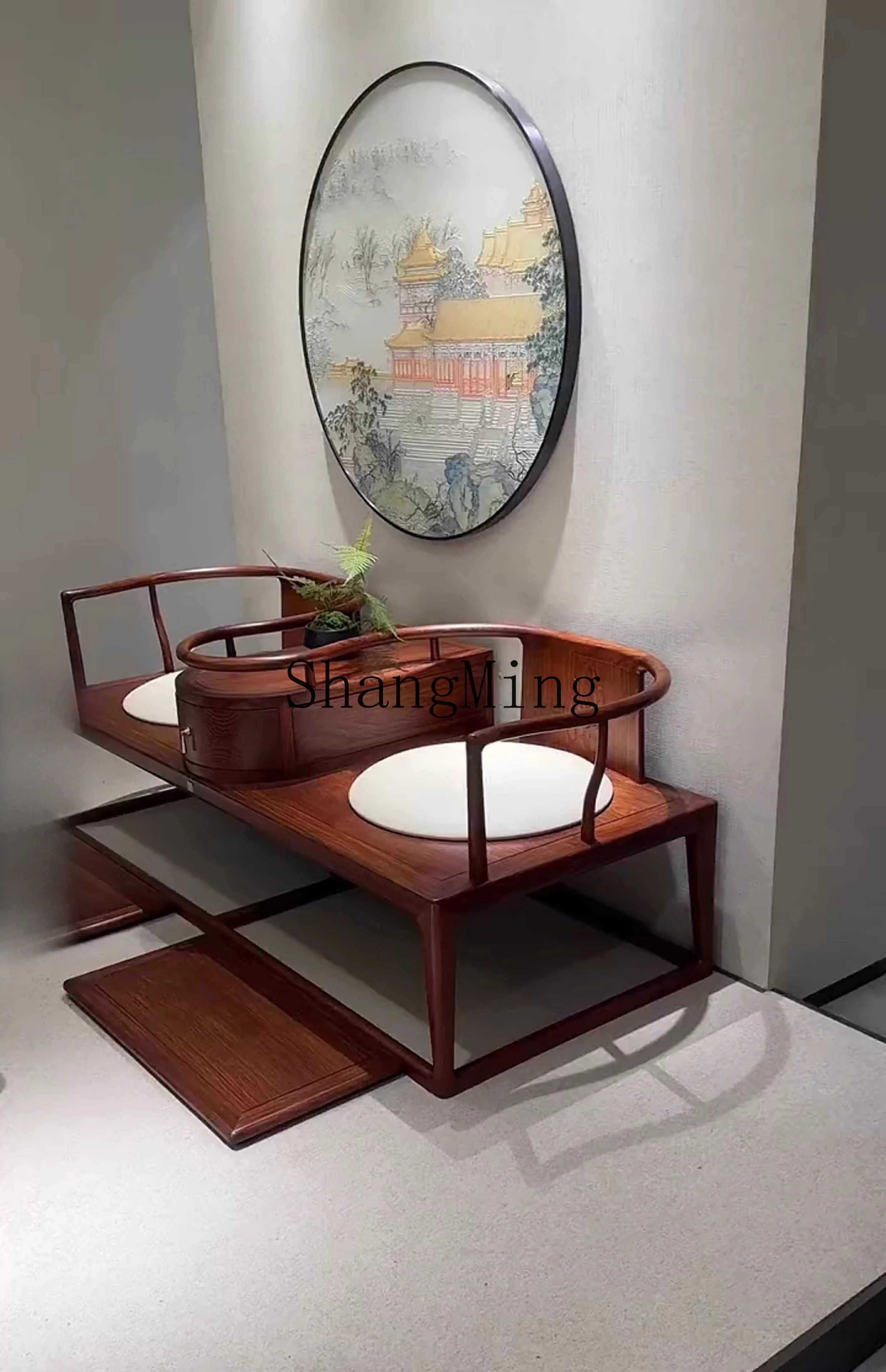 ZYH new Chinese ebony zen double one-piece chair living room bedroom solid wood chaise longue bed couch