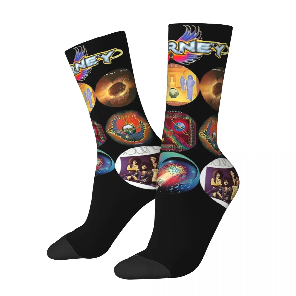 

Harajuku Vintage Journey Band Albums Theme Design Print Socks Product All Seasons 80s 90s Soft Middle Tube Socks Non-slip