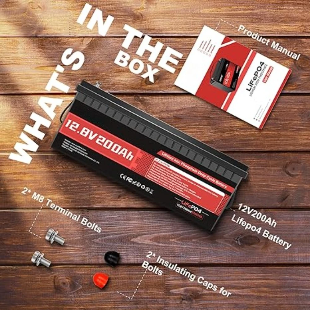 Akumulator litowo-żelazowy LiFePO4 12V 200Ah, wbudowany BMS 200, 8000+ cykli głębokiego rozładowania, ochrona przed niskimi temperaturami, akumulator litowo-żelazowy wielokrotnego ładowania