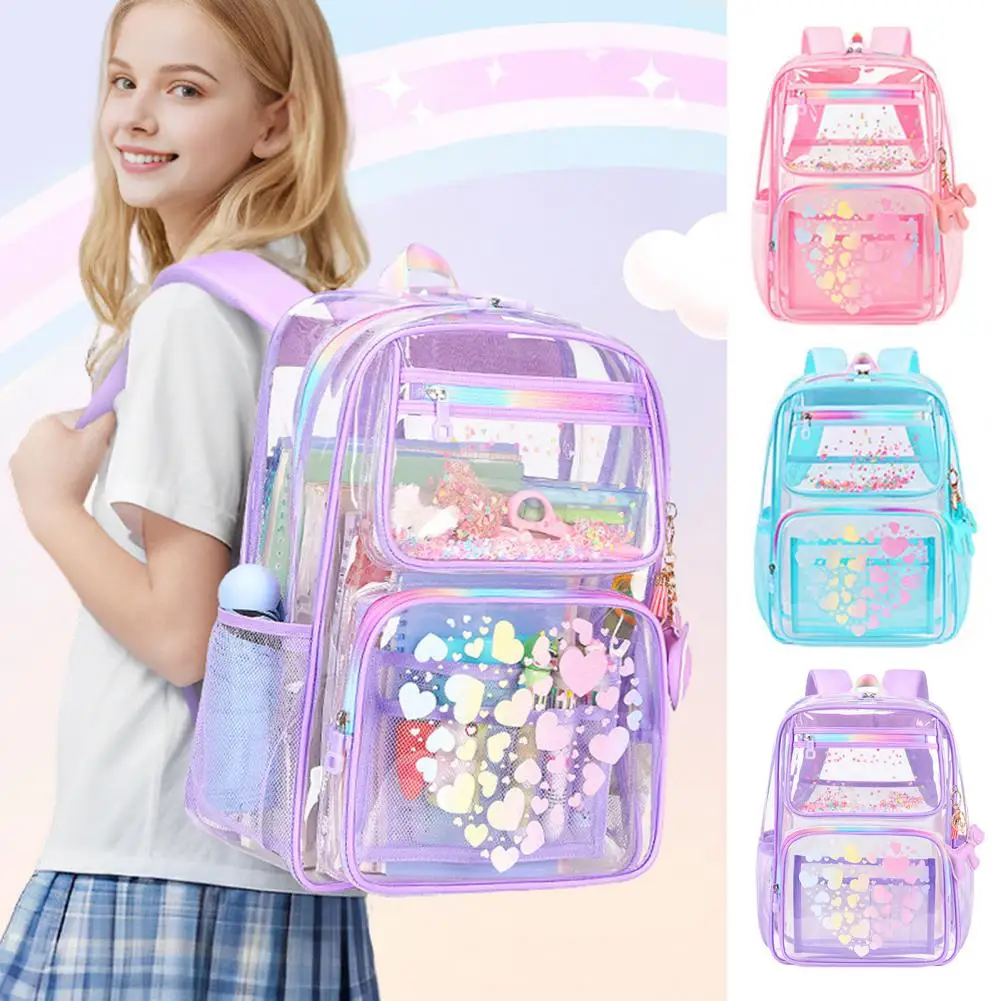Transparent Backpack for School Waterproof Backpack Waterproof Backpack with Love Heart Prints Main Compartment Front for Boys