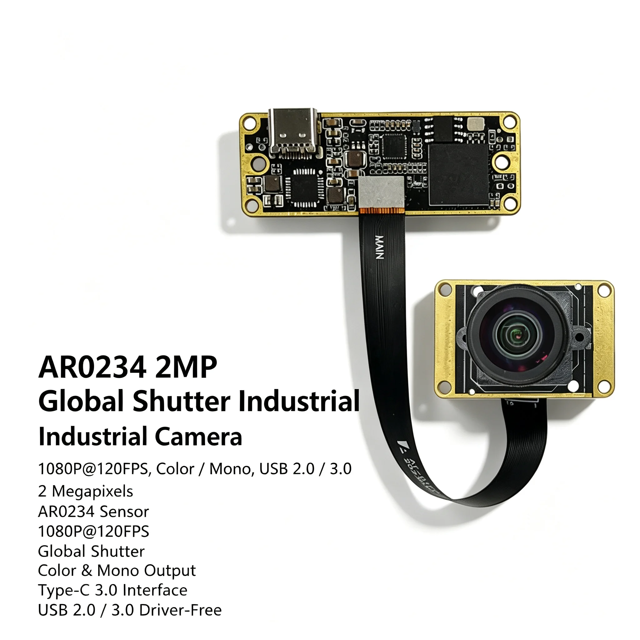 2MP AR0234 Global Shutter USB3.0 Industrial Camera Module 120fps High Speed Scanning