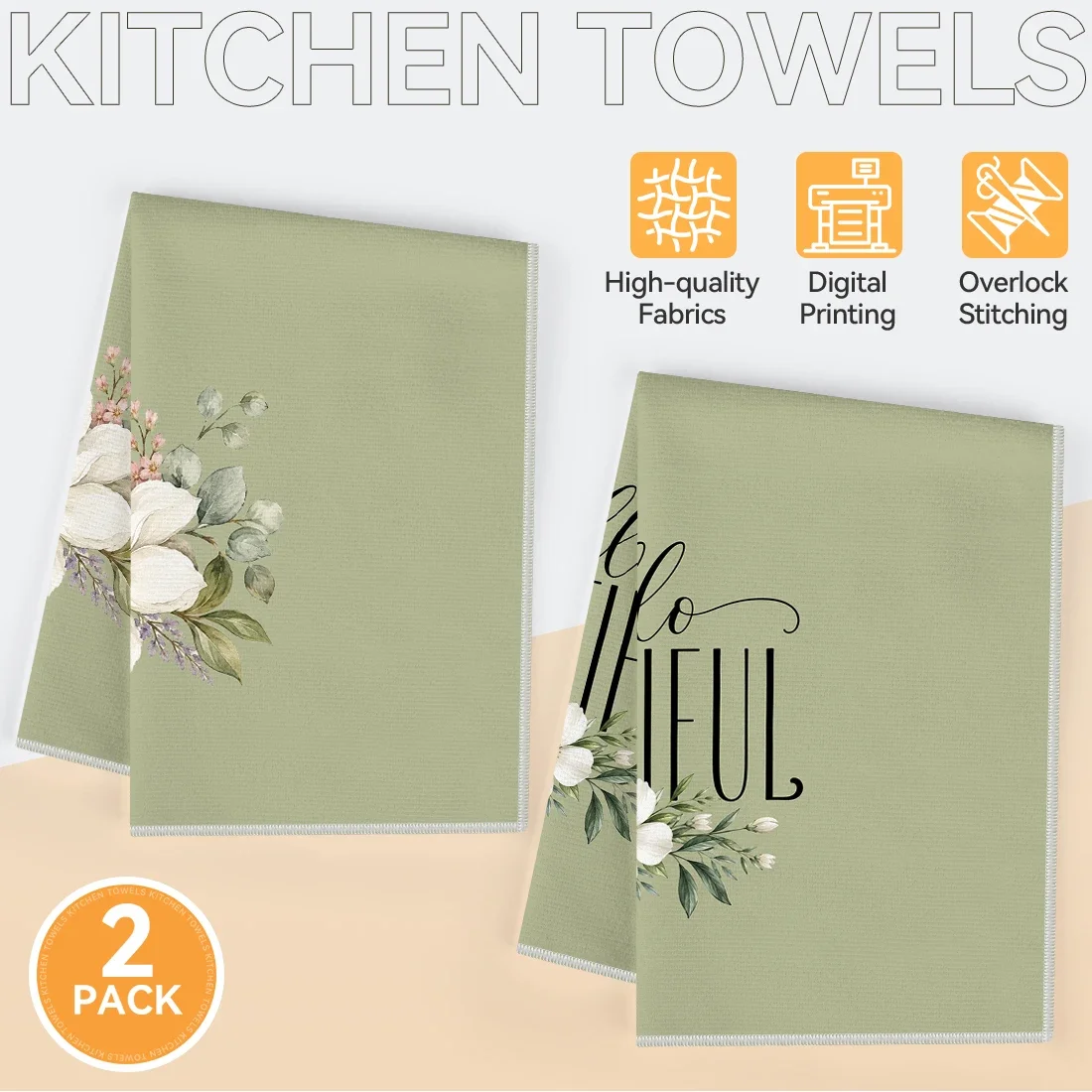 2pcs Set Kitchen Towels White Magnolia Text Design Hand Towels Christmas Decorations For Home Noel Dish Towels Gifts