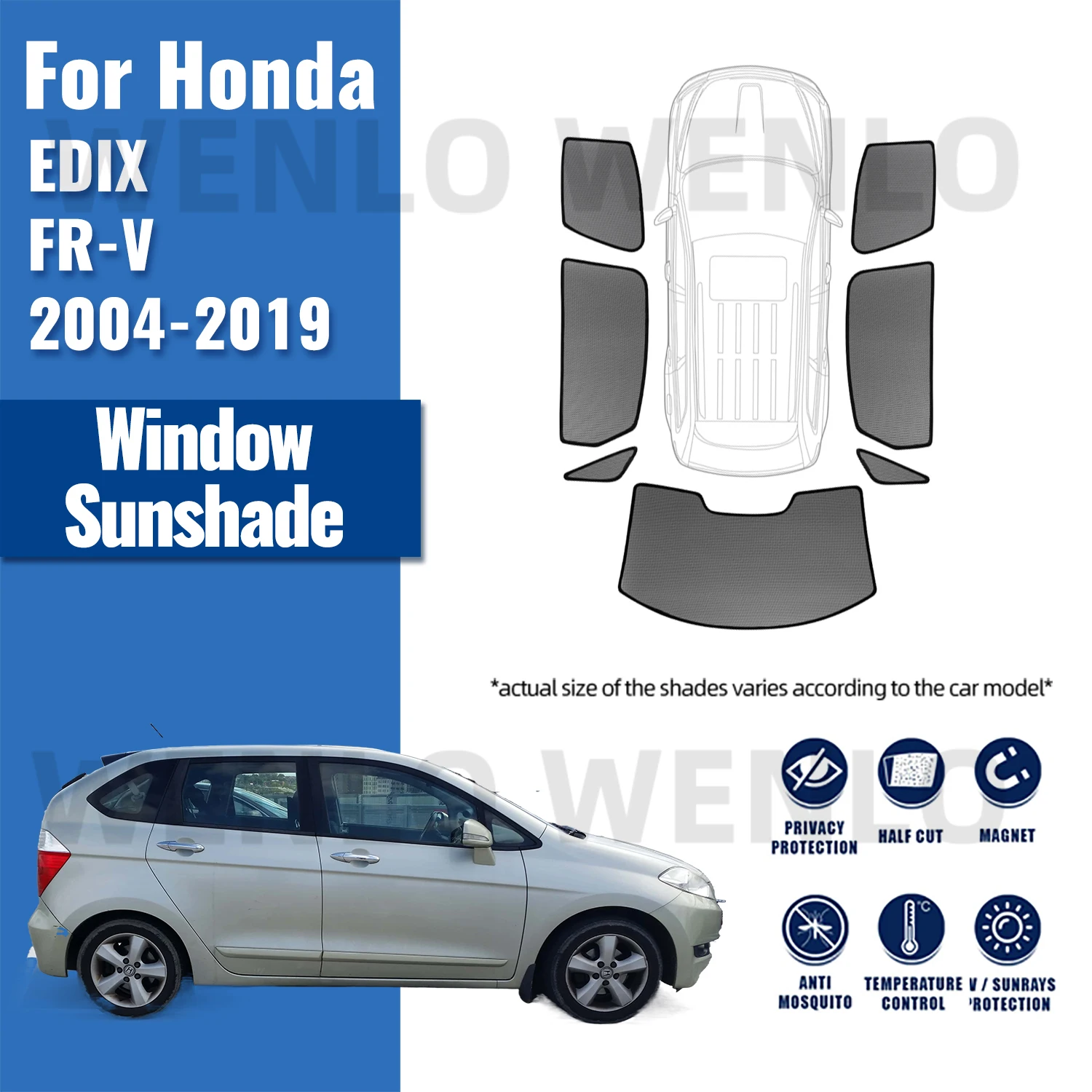 For Honda EDIX FR-V FRV 2004-2019 Car Sunshade Shield Magnetic Front Windshield Frame Curtain Rear Side Window Sun Shades Visor