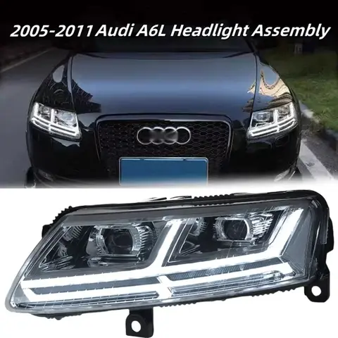 아우디 A6L 2005-2011용 자동차 헤드라이트, 레트로핏 헤드라이트 어셈블리, LED 주간 주행등, 스트리밍 방향지시등 렌즈 포함
