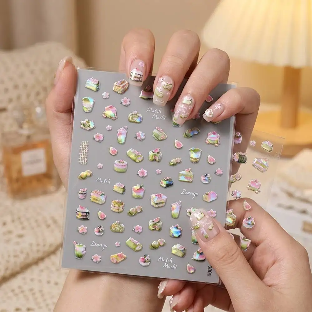 1 unidad de Adhesivo para Uñas con Diseño de Postres Japoneses Kawaii, Combinación de Mochi Dango con Sabor a Matcha, Calcomanía Deslizante para Uñas