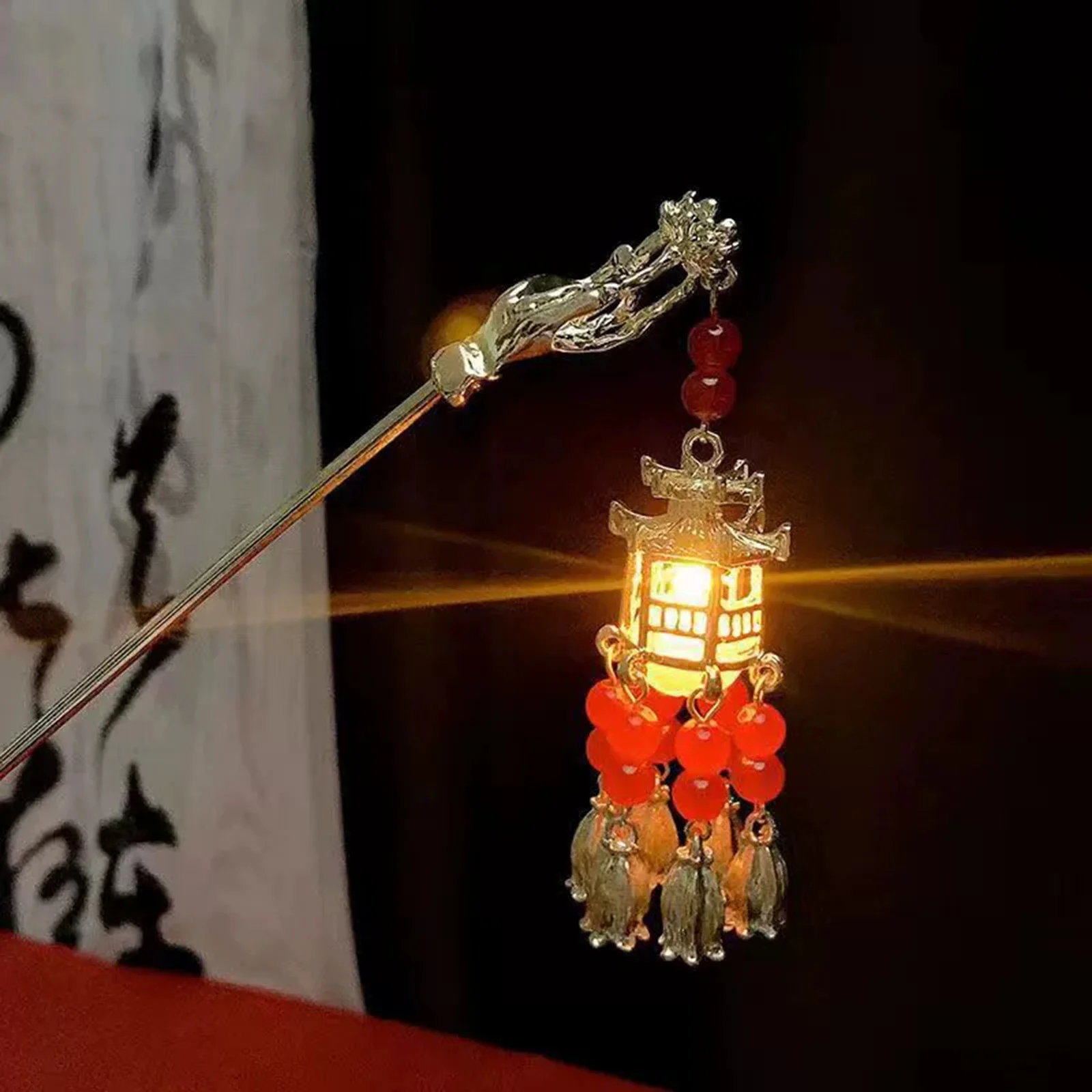 

Светящаяся антикварная заколка для волос в стиле китайского дворцового фонаря с кисточкой, украшение для волос, аксессуар для женщин, элегантный аксессуар для Ханьфу, для свадьбы и вечеринки