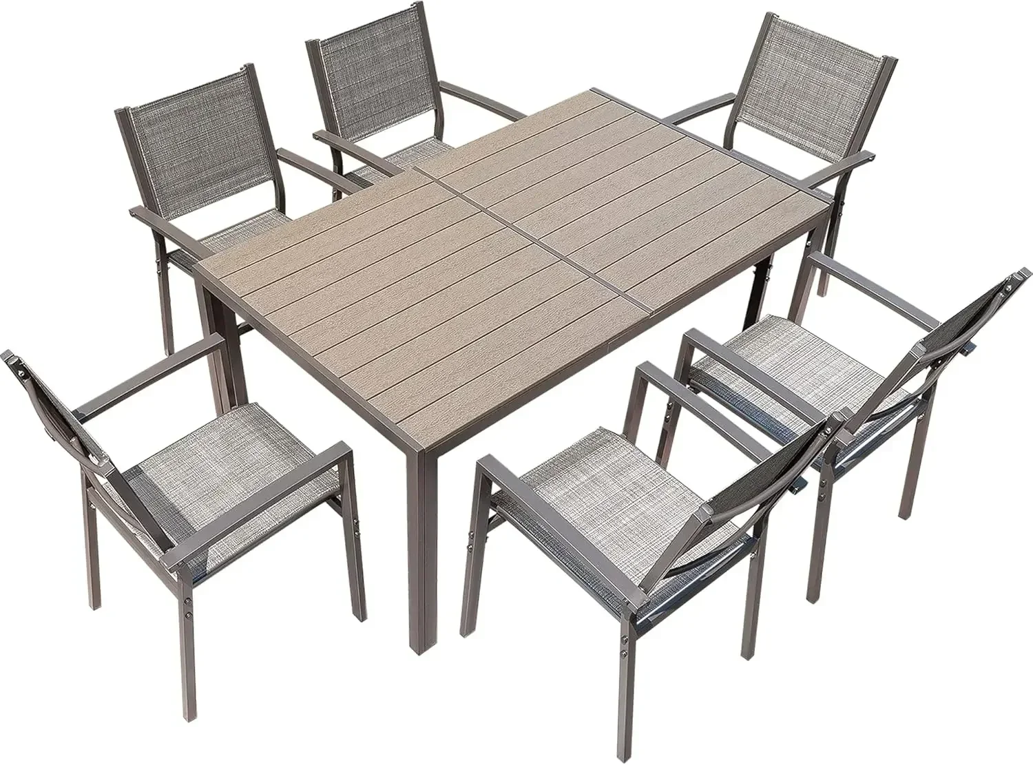 Piece Patio Dining Set Outdoor Furniture Set with Weather Resistant Table and 6 Stackable Textilene Chairs for Garden, Yard