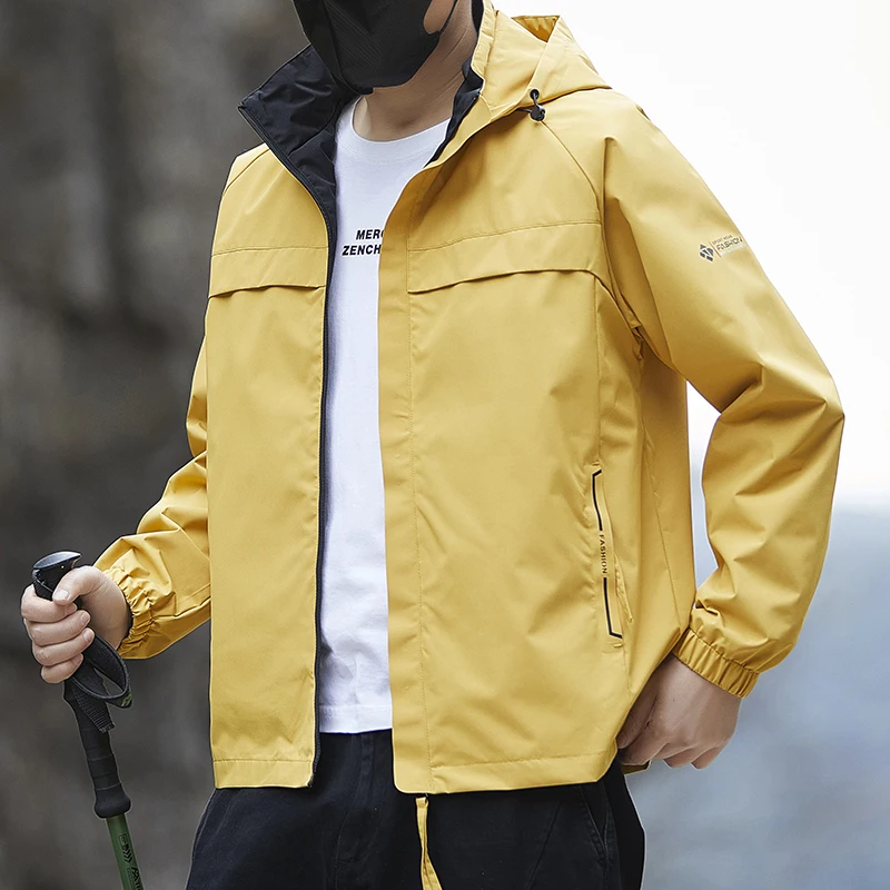 

New Men's Outerwear Trendy Brand Casual Loose Workwear Hooded Versatile Men's Jacket Anti-wind Waterproof Travel Camping Coats