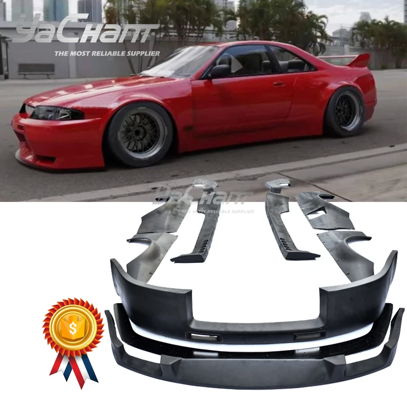 Kit de carrocería R33 de fibra de vidrio FRP apto para Skyline R33 GTR PD Aero 1995-1998, Kit de carrocería, guardabarros delantero, bengalas, alerón trasero