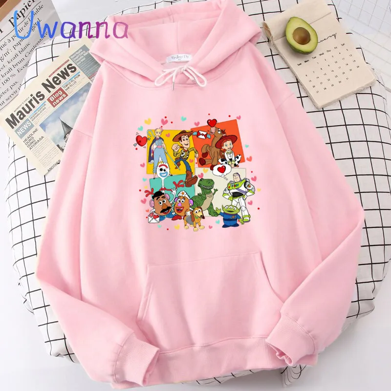 Cute Love Heart Women's Hoodie Toy Story Hoodies Print Winter Unisex Loose Cartoon Sweatshirt Women Clothes 90s Streetwear Tops