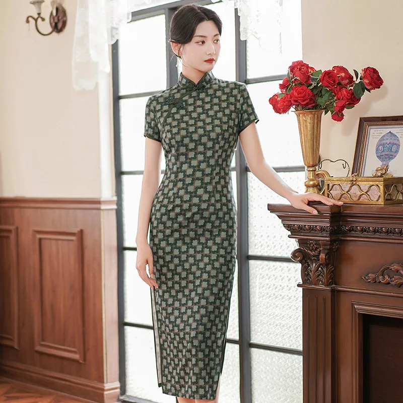 Long Qipao New Chinese Dresses Elegant Cheongsams Women Dress Sexy Print Floral Vestidos Silk Satin Qipaos Improved Gown
