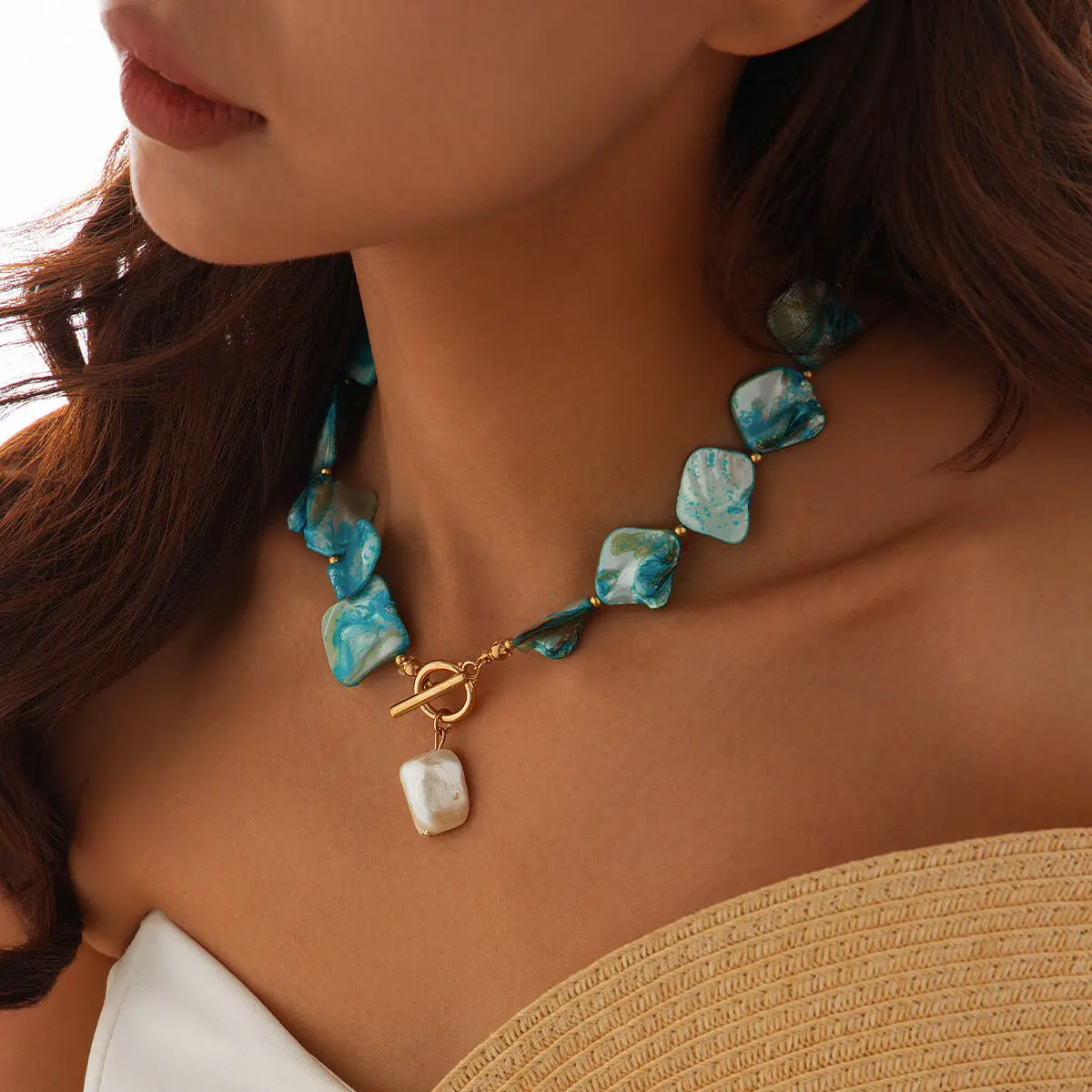IngeSight.Z Elegant Baroque Imitation Pearl Pendant Choker Necklace Women Trendy OT Buckle Beaded Clavicle Chain Beach Jewelry image 3