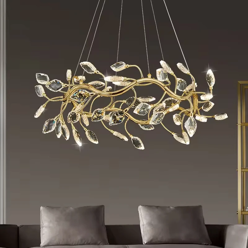 Gold Tree Branch K9 Crystal Chandeliers Luxury Raindrop Pendant Light for Dining Living