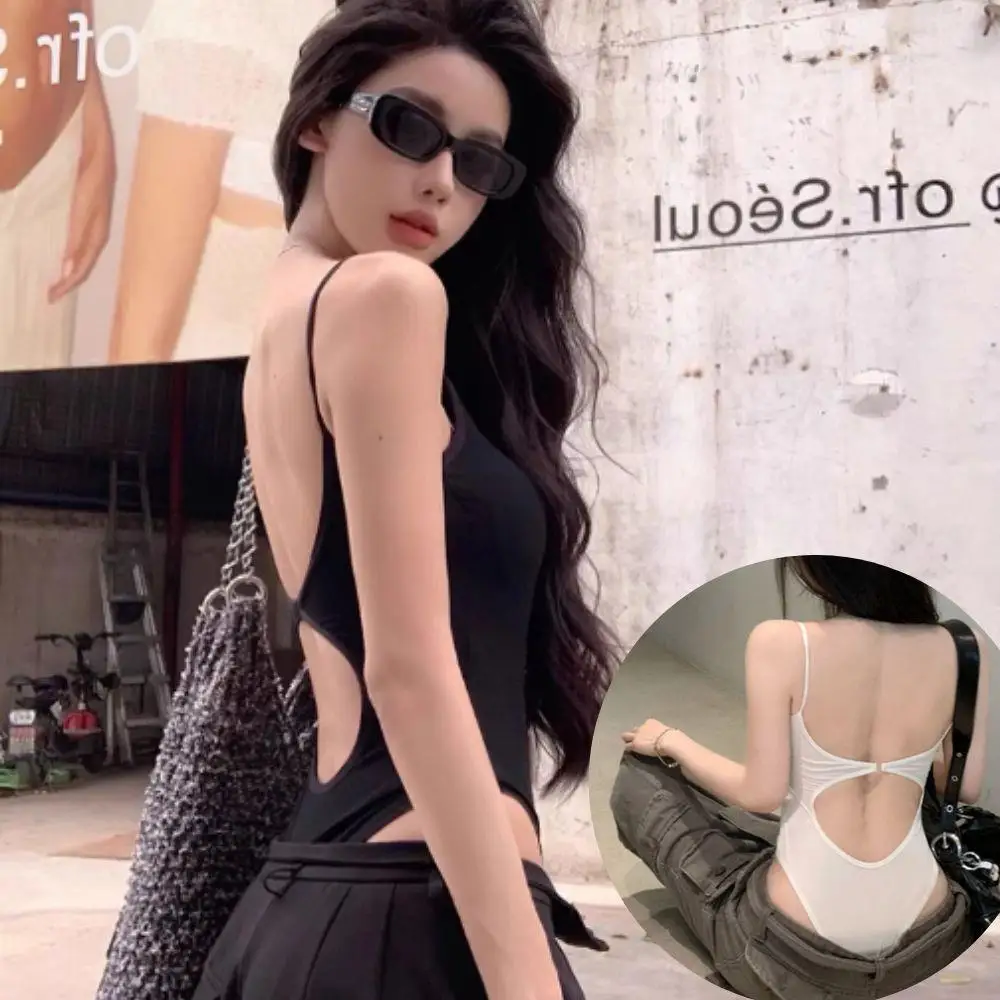 

Y2K Open-Back Tank Top Sleeveless Tops For Women Bodysuit Summer Sexy Shoulder Halter Tops Casual Streetwear Solid Jumpsuits
