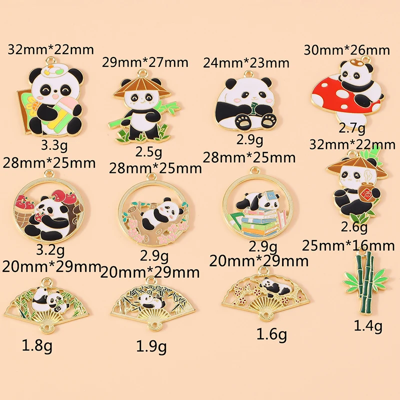 20 Stück Cartoon-Tier-Anhänger aus Emaille, Panda-Bambus-Charms für die Herstellung von Halsketten, Ohrringen, DIY-Bastelarbeiten, Schmuckzubehör – Detail 9