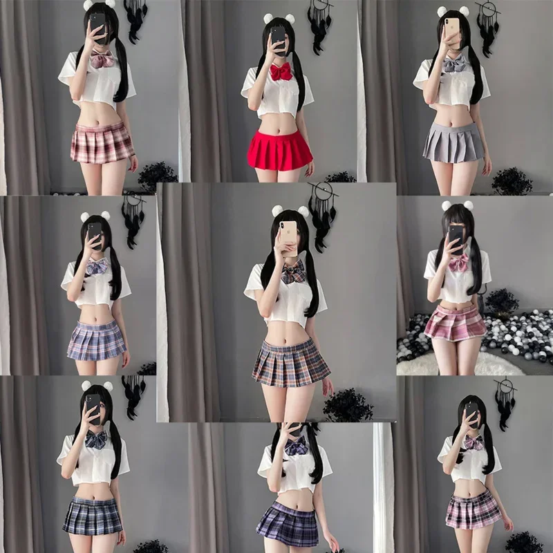 Sexy Lingerie Cute Pleated Mini Dress JK Uniform Tempation Schoolgirl Cosplay Skirt Set Student Roleplay Costumes Cheerleading