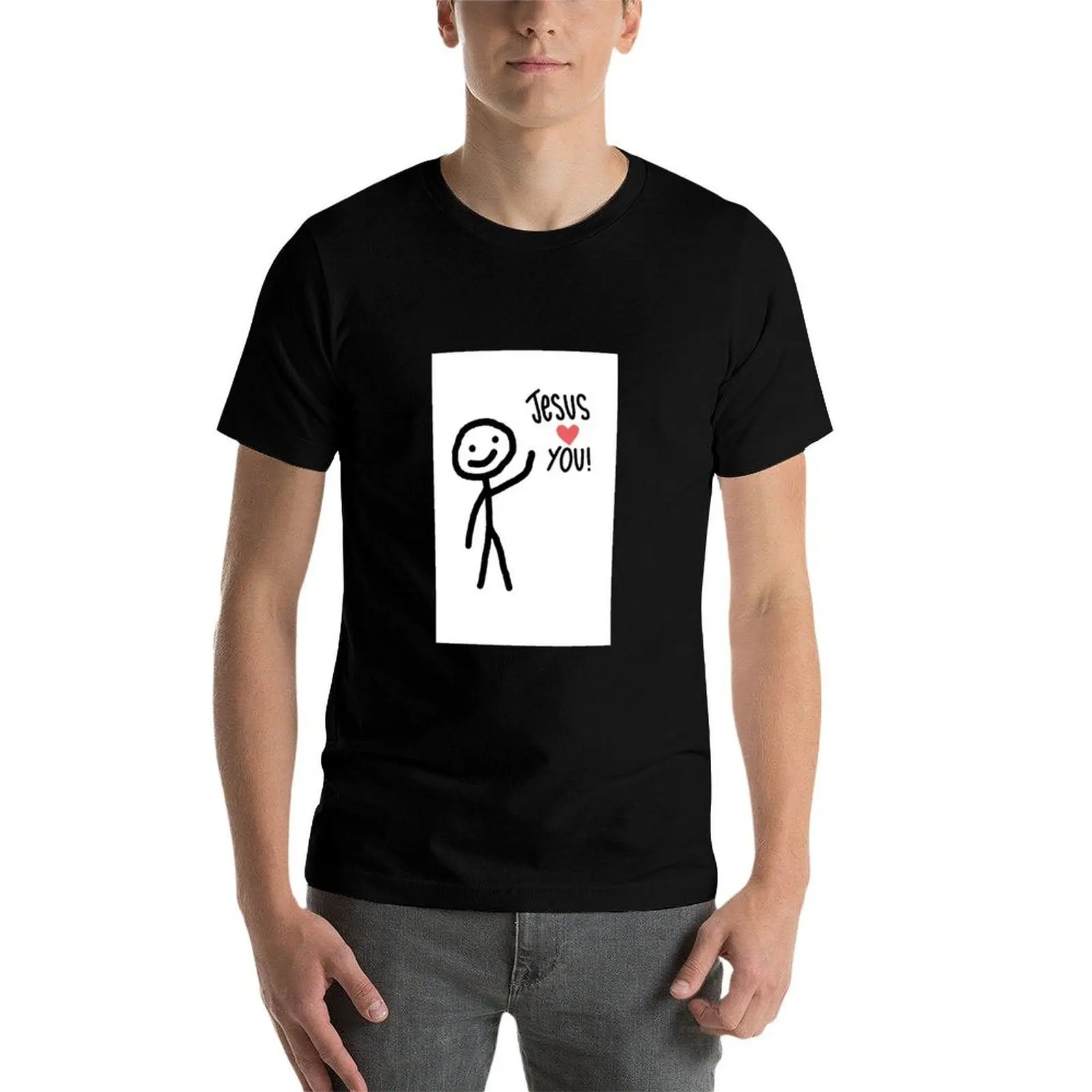 يسوع يحبك! - تي شيرت Stickman قميص صيفي قمصان جرافيك ملابس الشارع قمصان عادية للرجال