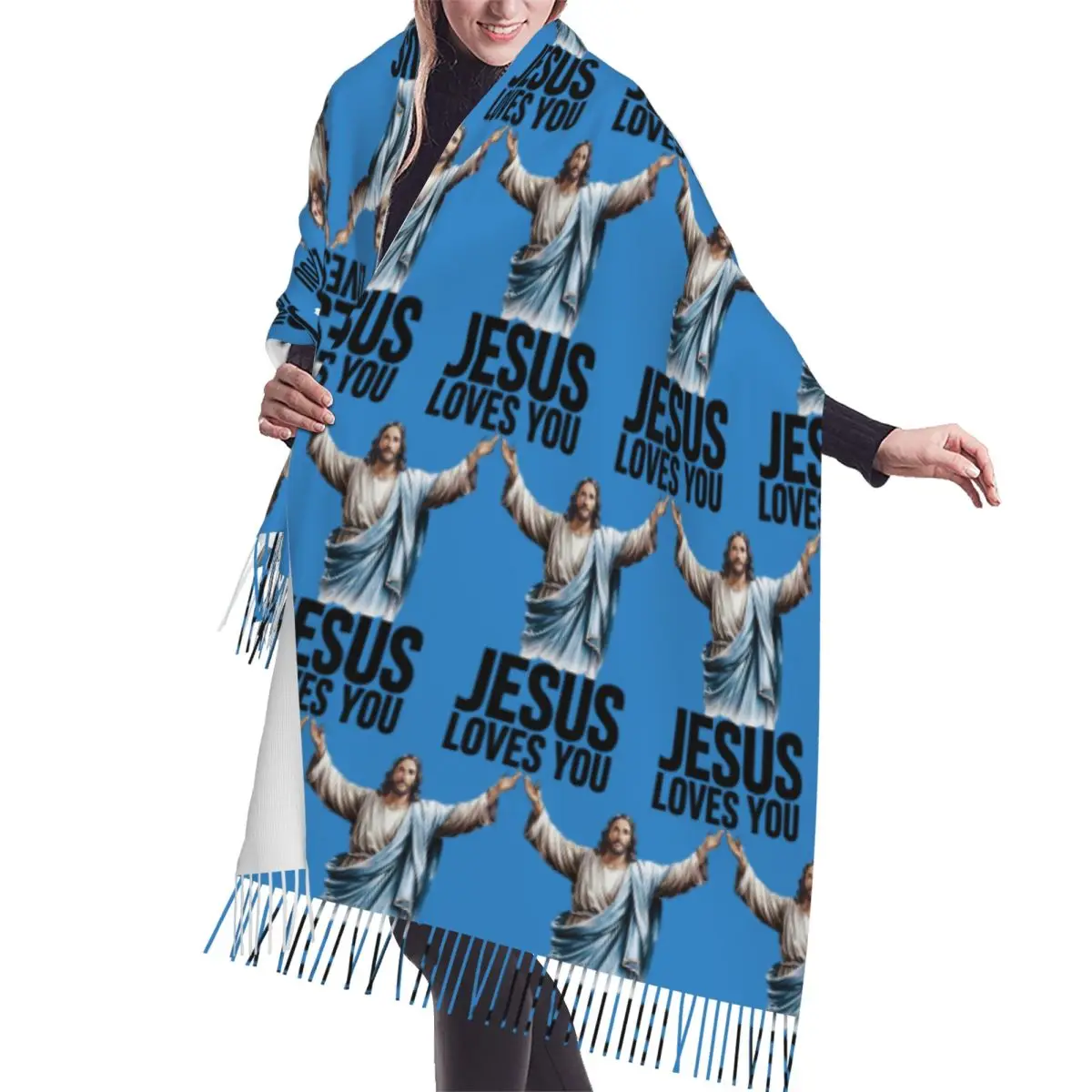 يسوع يحبك وشاح شرابة الأوشحة النساء شالات دافئة ناعمة ويلتف كبير الخريف الشتاء شال التفاف