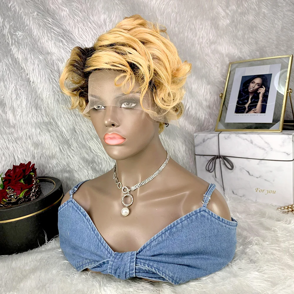 BLISS-Perruque Lace Front Wig 100% Naturelle, Cheveux Humains, Deep Water Wave, Pre-Plucked, Coupe Pixie, pour Femme